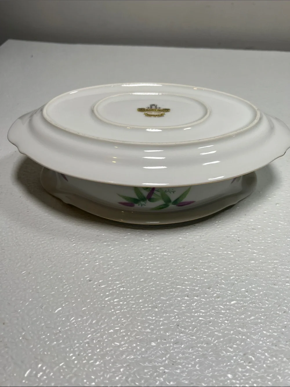 Vtg Harmony House Green Purple Bamboo Mandarin Plate Platter Gravy Boat Japan